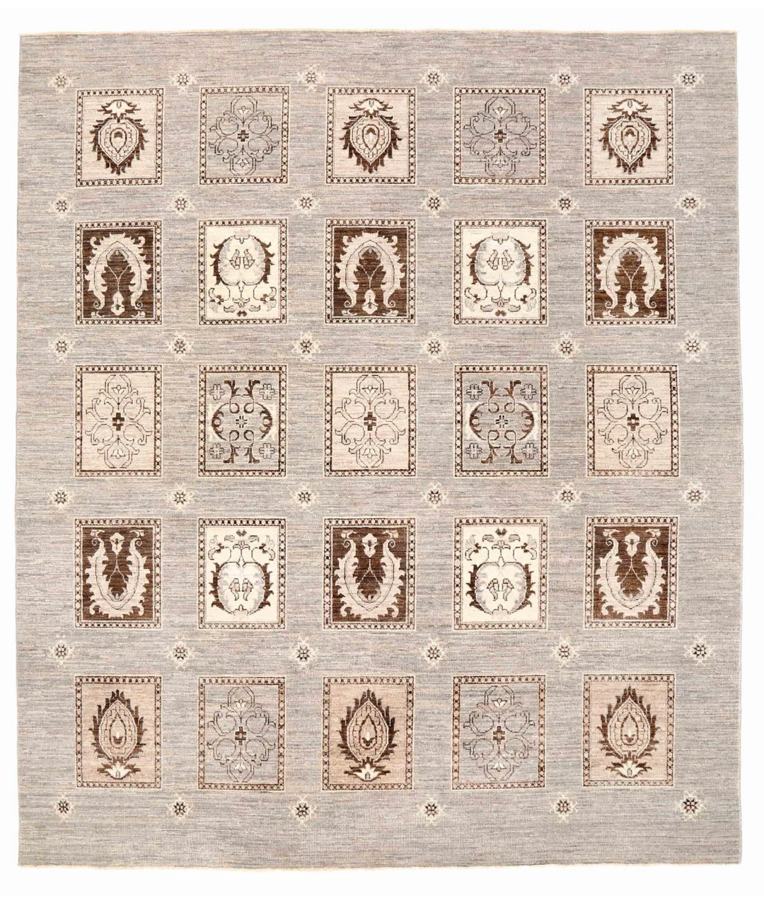 Grey Pakistani Modcar Rug 8' 1" x 9' 5" Hand-Knotted | No. AT98980