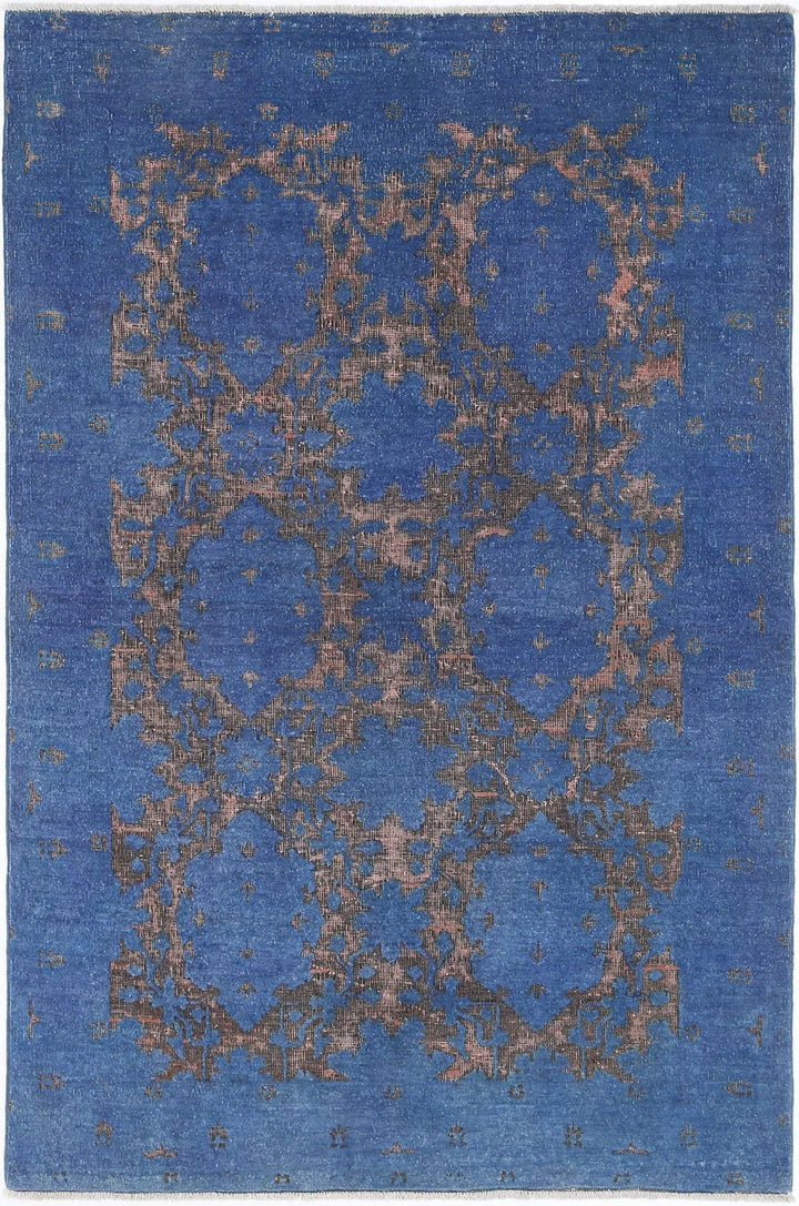 Blue Afghan Oriental Rug 3' 10" x 5' 8" Hand-Knotted | No. AT98982