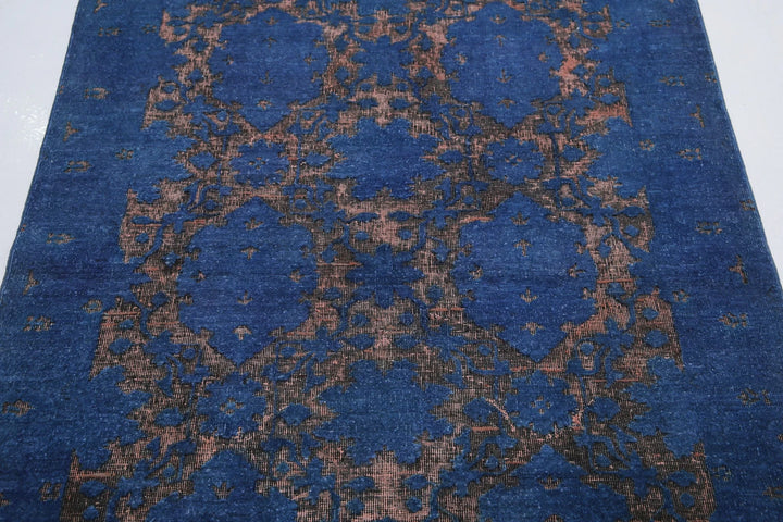 Blue Afghan Oriental Rug 3' 10" x 5' 8" Hand-Knotted | No. AT98982