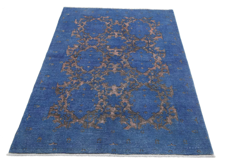 Blue Afghan Oriental Rug 3' 10" x 5' 8" Hand-Knotted | No. AT98982