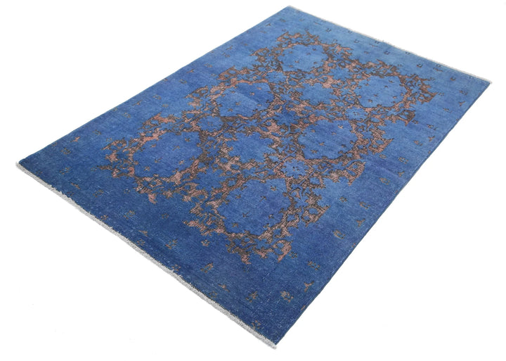Blue Afghan Oriental Rug 3' 10" x 5' 8" Hand-Knotted | No. AT98982