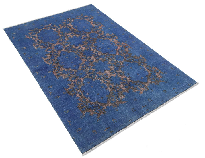 Blue Afghan Oriental Rug 3' 10" x 5' 8" Hand-Knotted | No. AT98982