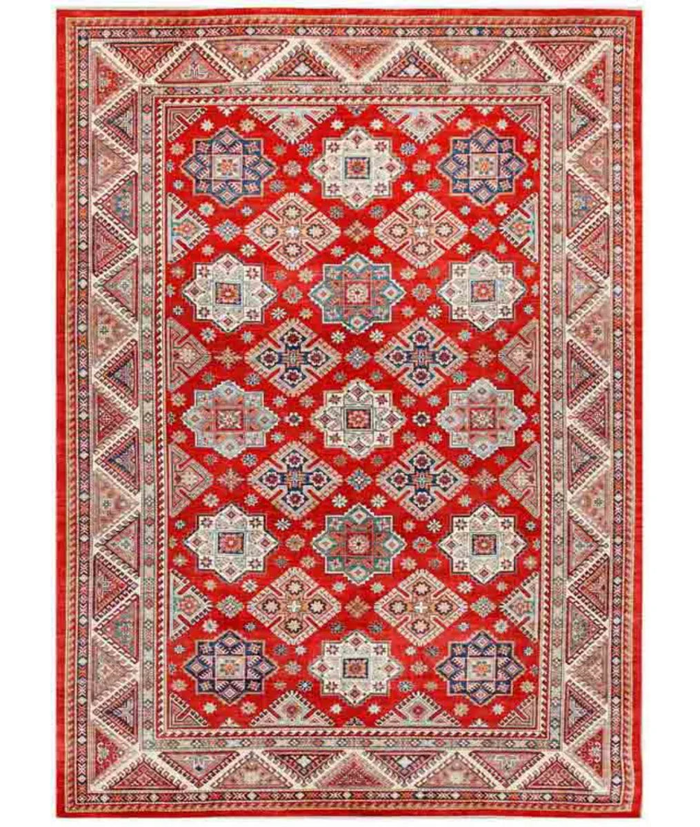 Red Afghan Kazak Rug 10' 4" x 14' 3" Hand-Knotted | No. AT99001