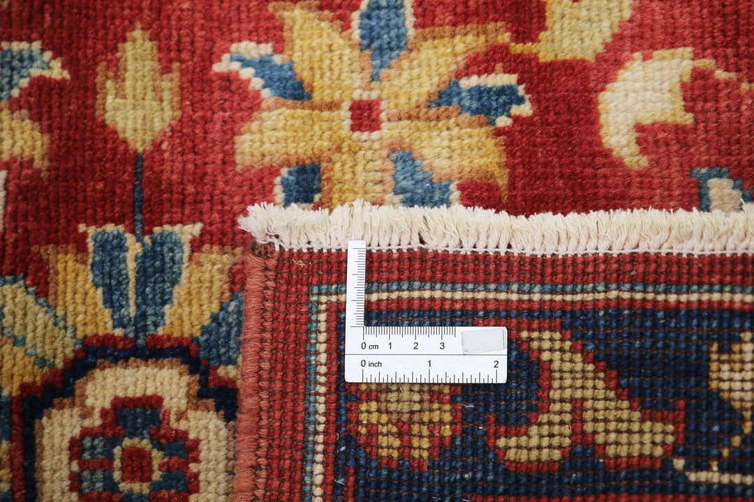 Red Afghan Oriental Rug 2'0" x 2'10" Hand-Knotted close-up
