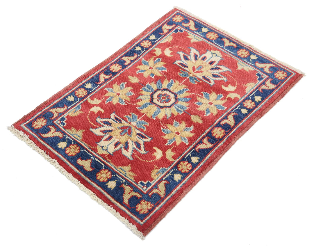 Red Afghan Oriental Rug 2'0" x 2'10" Hand-Knotted border