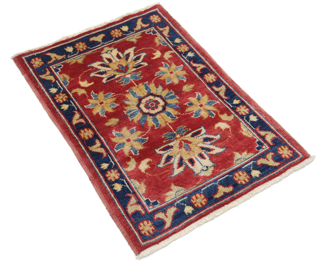 Red Afghan Oriental Rug 2'0" x 2'10" Hand-Knotted field
