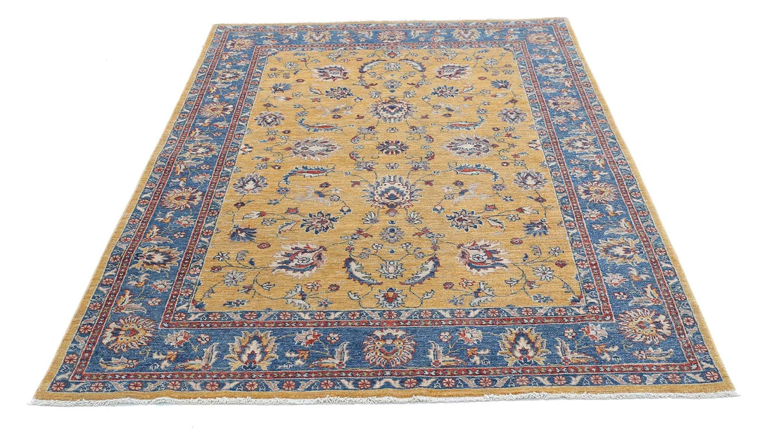 Gold Afghan Ziegler Rug 5' 0" x 6' 8" Hand-Knotted | No. AT990319