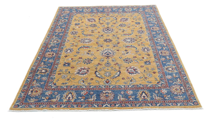 Gold Afghan Ziegler Rug 5' 0" x 6' 8" Hand-Knotted | No. AT990319