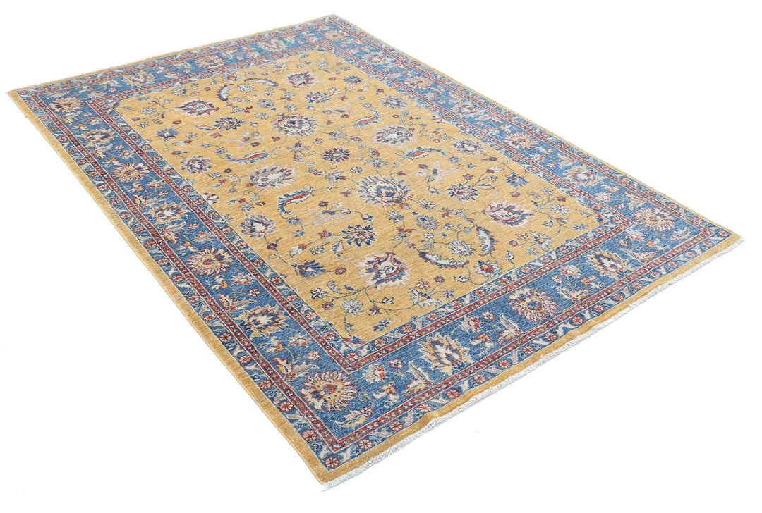 Gold Afghan Ziegler Rug 5' 0" x 6' 8" Hand-Knotted | No. AT990319