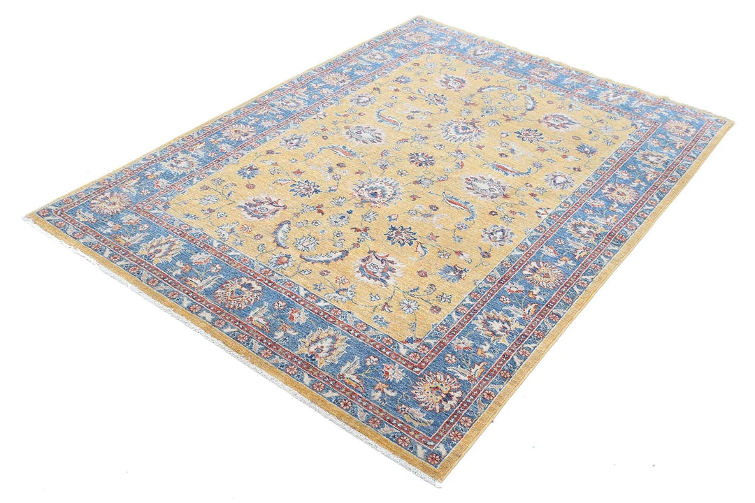 Gold Afghan Ziegler Rug 5' 0" x 6' 8" Hand-Knotted | No. AT990319