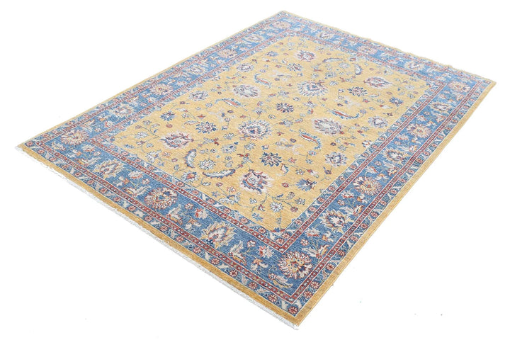 Gold Afghan Ziegler Rug 5' 0" x 6' 8" Hand-Knotted | No. AT990319