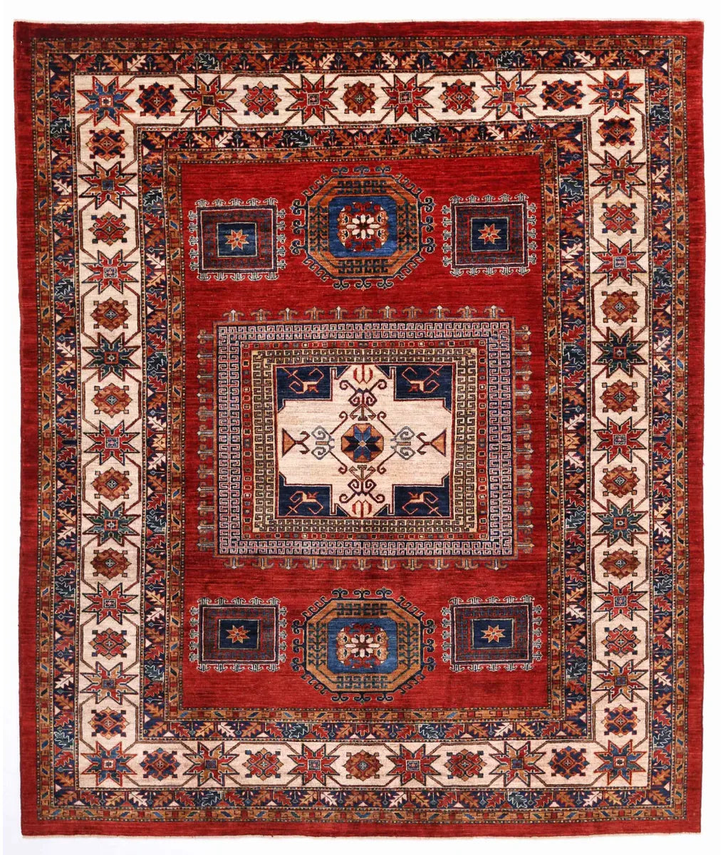 Rust Afghan Tribal Rug 8' 2" x 9' 10" Hand-Knotted | No. AT990743