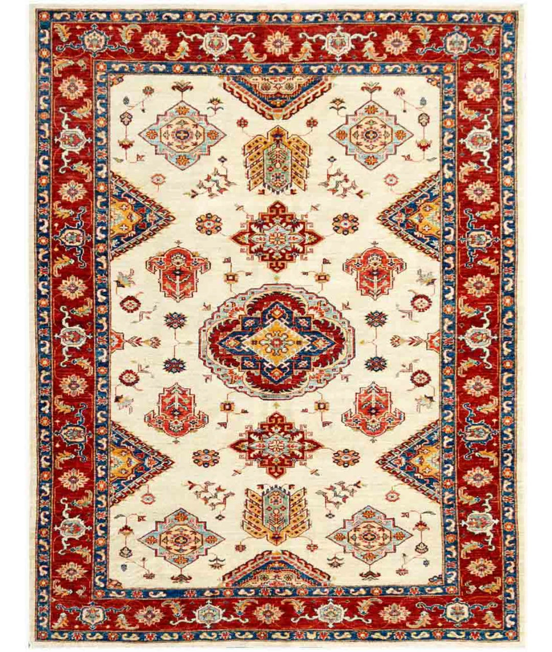 Afghan Kazak Rug 5' 7" x 7' 1" Hand-Knotted | No. AT99134