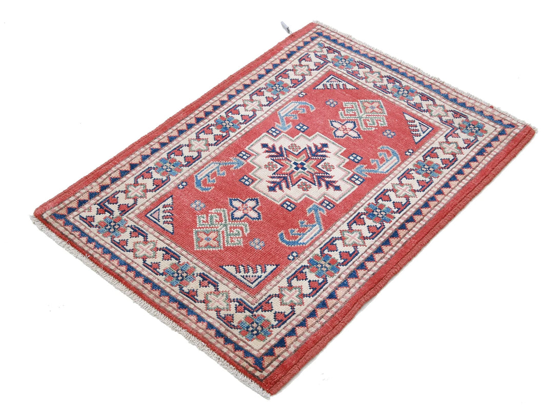 Afghan Kazak Rug 2' 1" x 2' 10" Hand-Knotted | No. AT99183