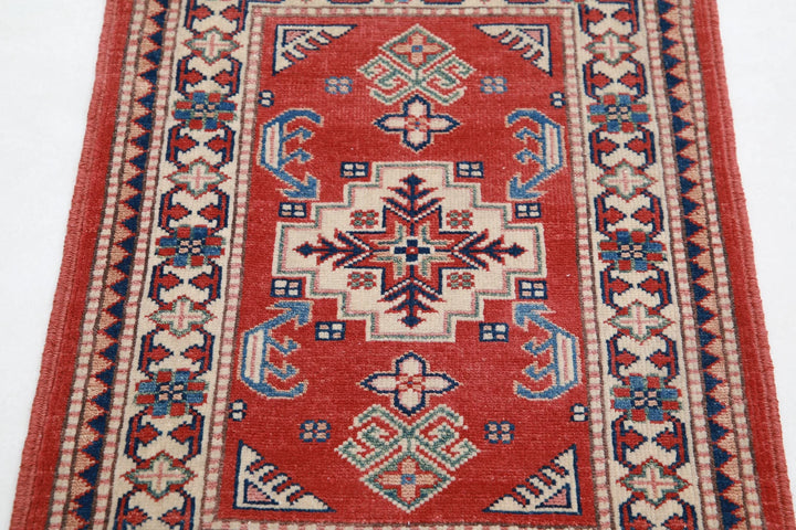 Afghan Kazak Rug 2' 1" x 2' 10" Hand-Knotted | No. AT99183