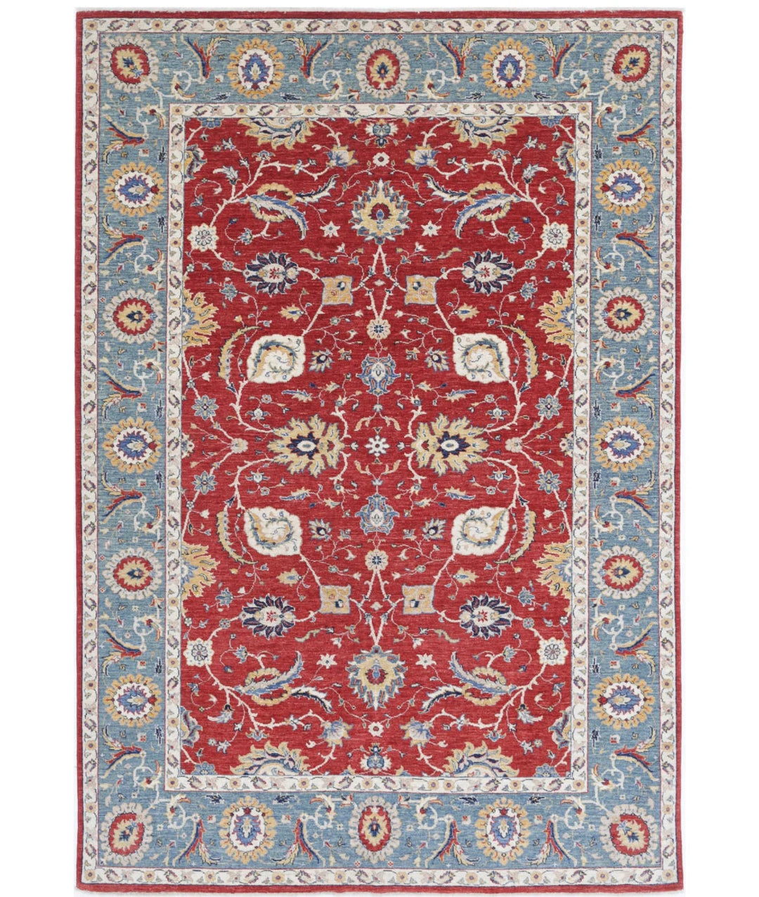 Red Afghan Ziegler Rug 6' 5" x 9' 8" Hand-Knotted | No. AT993412