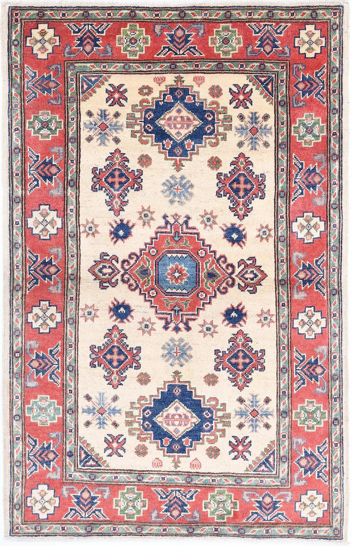 Afghan Kazak Rug 3' 1" x 4' 10" Hand-Knotted | No. AT99483
