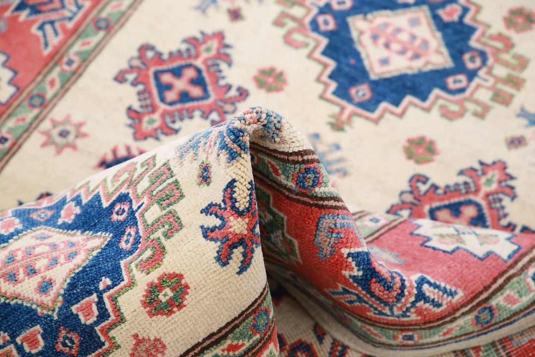 Afghan Kazak Rug 3' 1" x 4' 10" Hand-Knotted | No. AT99483