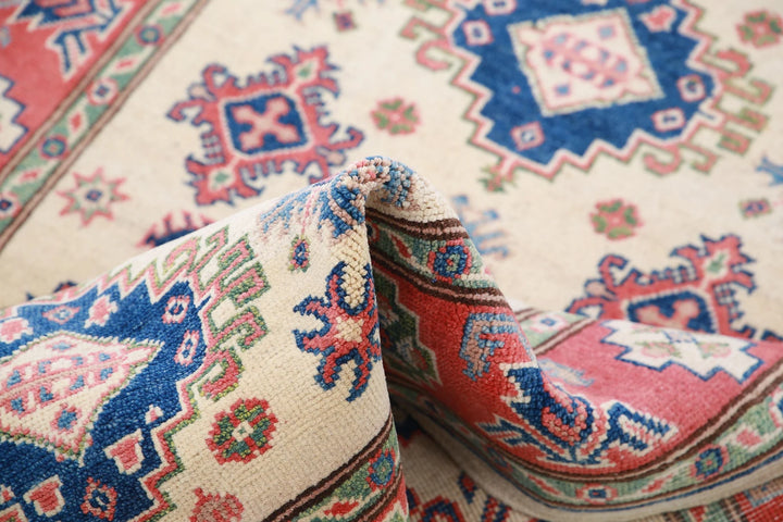 Afghan Kazak Rug 3' 1" x 4' 10" Hand-Knotted | No. AT99483