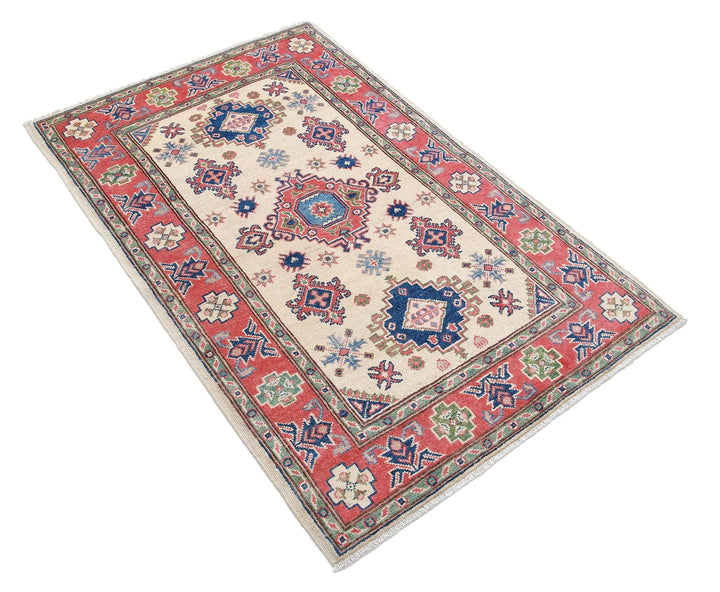 Afghan Kazak Rug 3' 1" x 4' 10" Hand-Knotted | No. AT99483