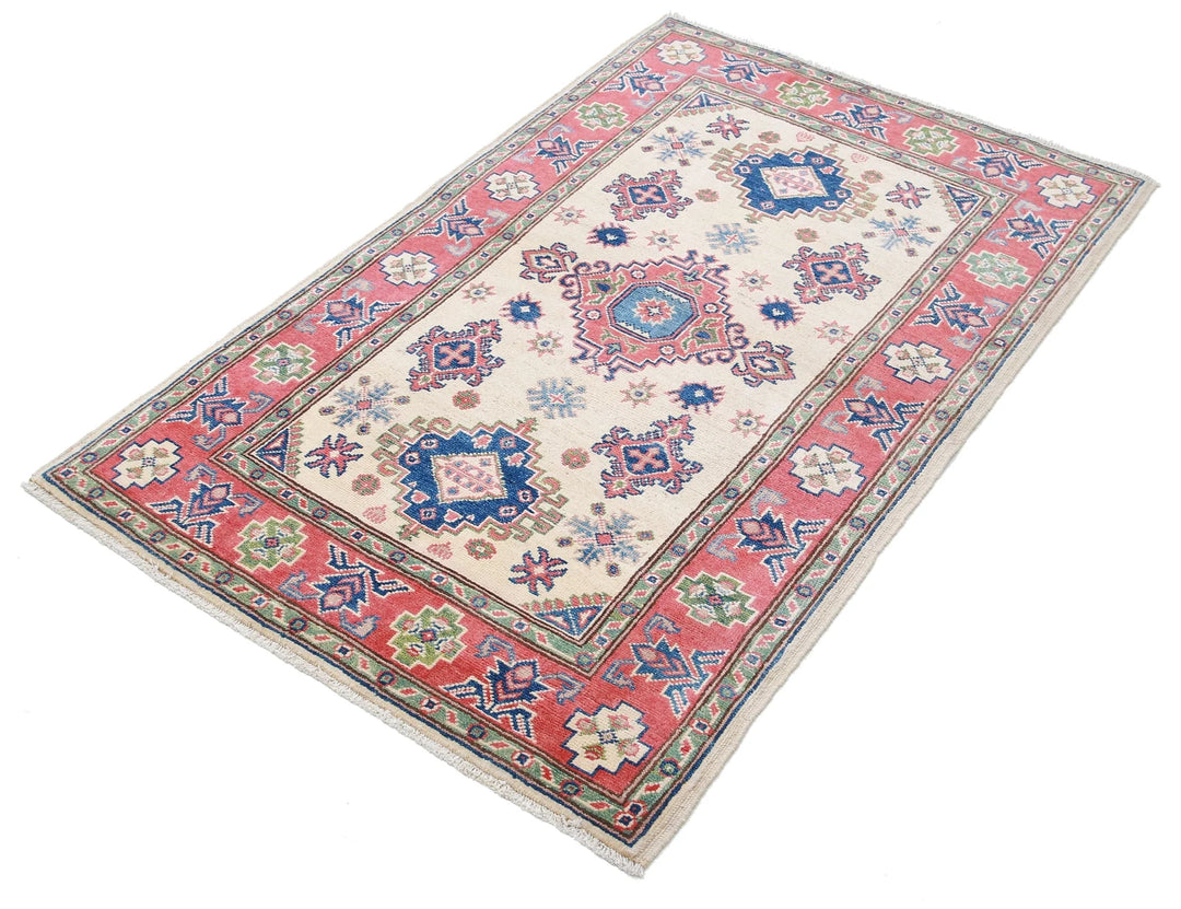 Afghan Kazak Rug 3' 1" x 4' 10" Hand-Knotted | No. AT99483