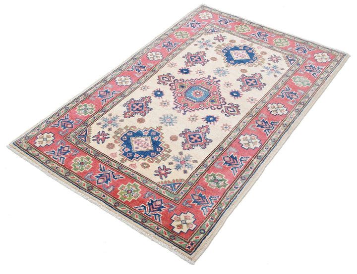 Afghan Kazak Rug 3' 1" x 4' 10" Hand-Knotted | No. AT99483