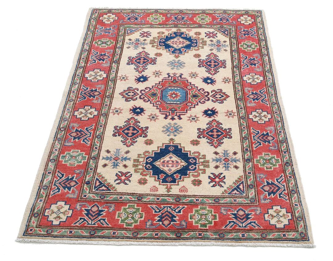Afghan Kazak Rug 3' 1" x 4' 10" Hand-Knotted | No. AT99483