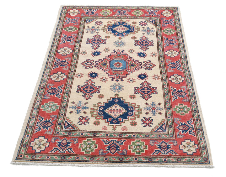 Afghan Kazak Rug 3' 1" x 4' 10" Hand-Knotted | No. AT99483