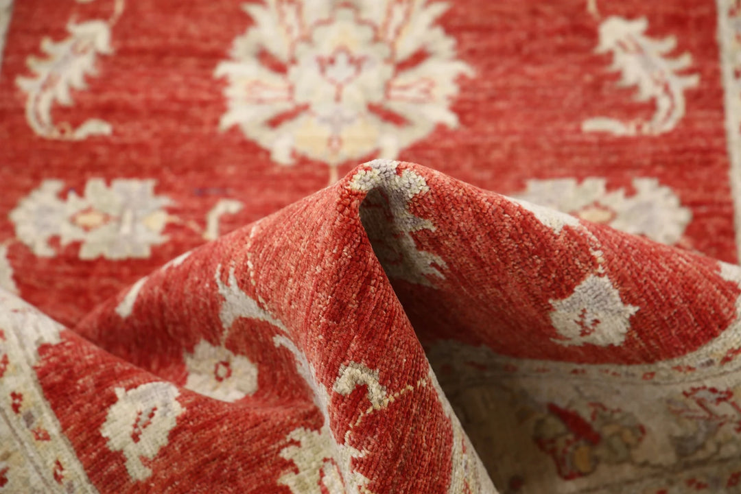 Red Afghan Ziegler Rug 2' 9" x 6' 6" Hand-Knotted | No. AT99766