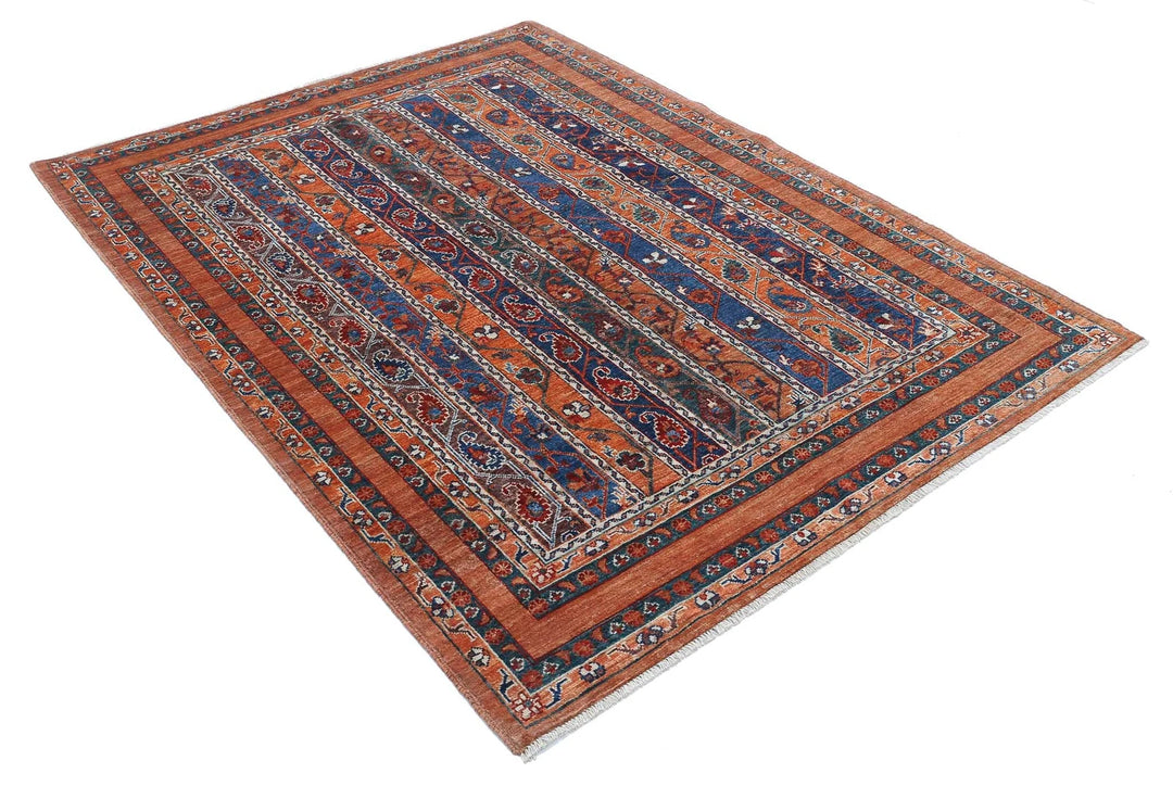 Brown Afghan Nomadic Caucasian Humna Rug 5' 0" x 6' 10" Hand-Knotted | No. AT99779
