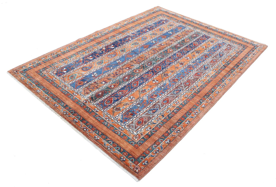 Brown Afghan Nomadic Caucasian Humna Rug 5' 0" x 6' 10" Hand-Knotted | No. AT99779