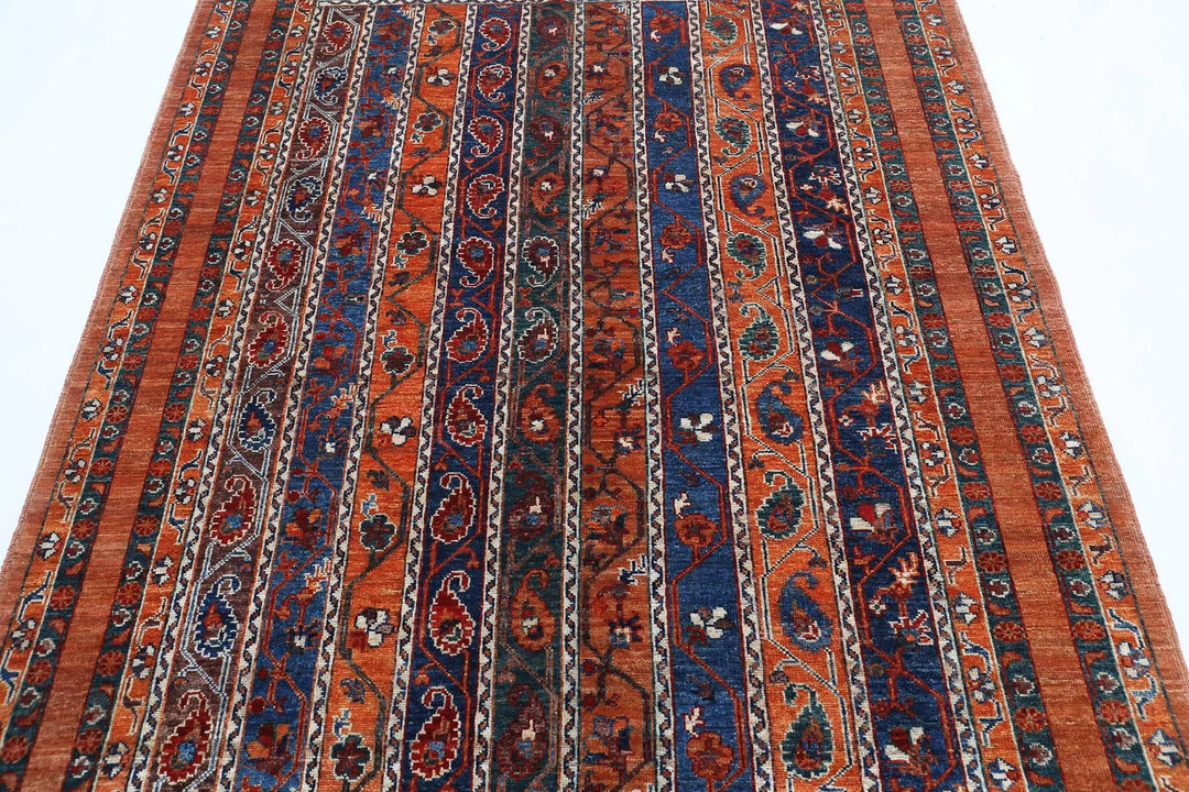 Brown Afghan Nomadic Caucasian Humna Rug 5' 0" x 6' 10" Hand-Knotted | No. AT99779