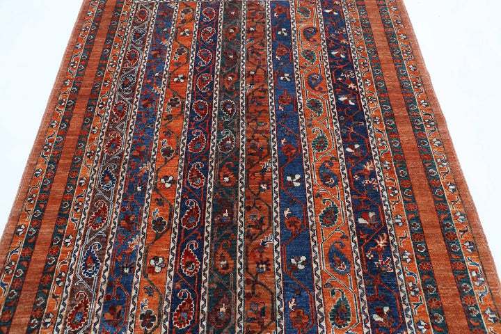 Brown Afghan Nomadic Caucasian Humna Rug 5' 0" x 6' 10" Hand-Knotted | No. AT99779
