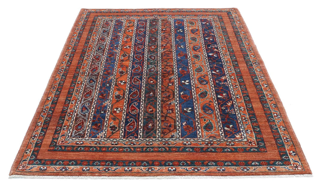 Brown Afghan Nomadic Caucasian Humna Rug 5' 0" x 6' 10" Hand-Knotted | No. AT99779
