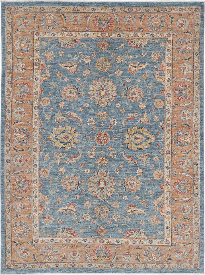 Blue Afghan Oriental Rug 5' 8" x 7' 8" Hand-Knotted