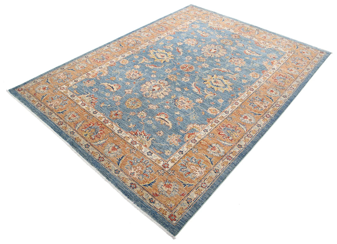 Blue Afghan Oriental Rug 5' 8" x 7' 8" Hand-Knotted close-up