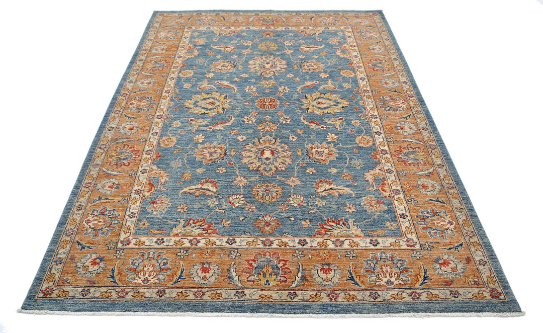 Blue Afghan Oriental Rug 5' 8" x 7' 8" Hand-Knotted pattern