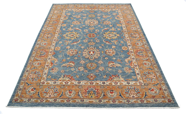 Blue Afghan Oriental Rug 5' 8" x 7' 8" Hand-Knotted pattern