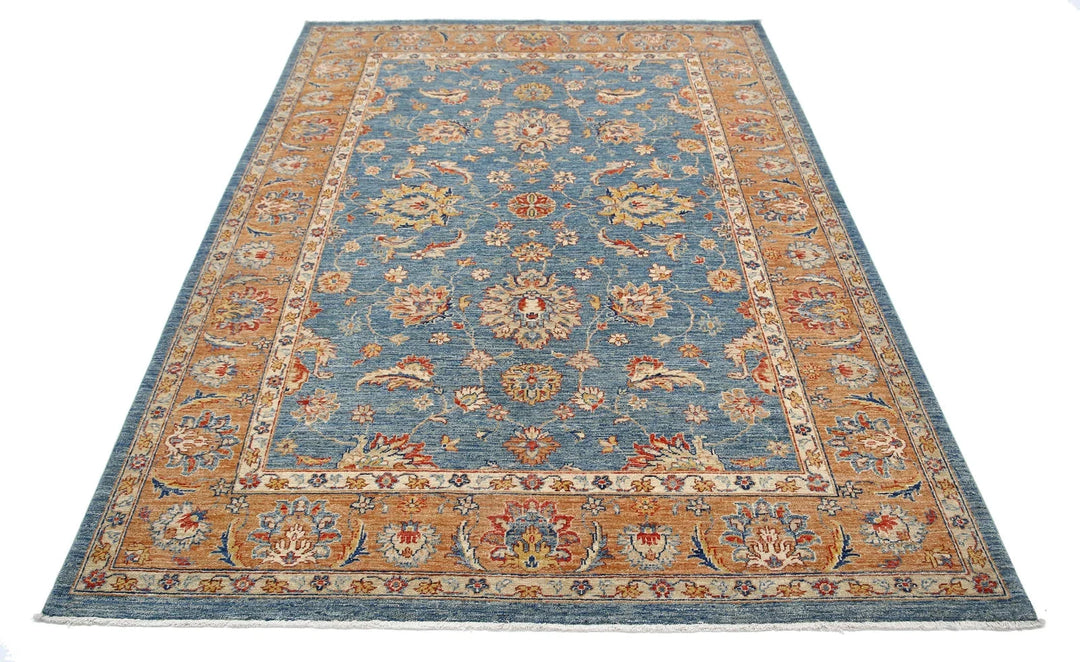 Blue Afghan Oriental Rug 5' 8" x 7' 8" Hand-Knotted | No. AT99780