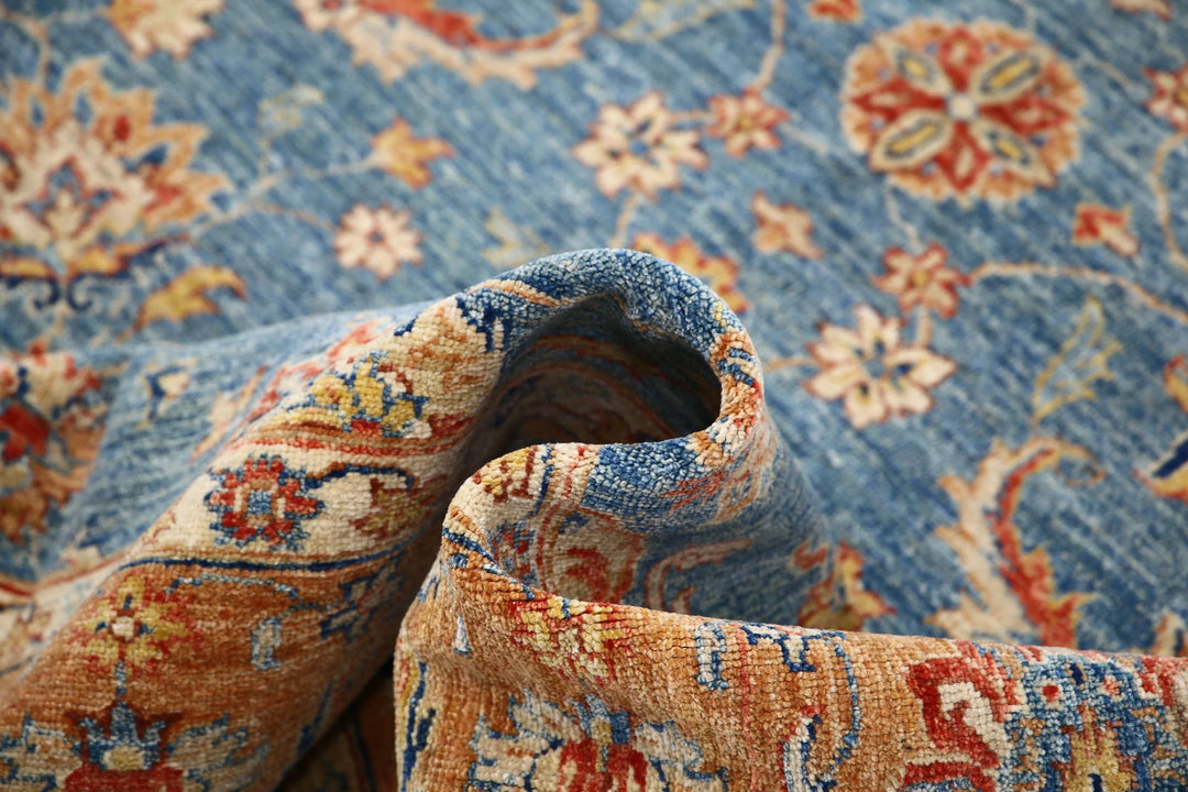 Blue Afghan Oriental Rug 5' 8" x 7' 8" Hand-Knotted border