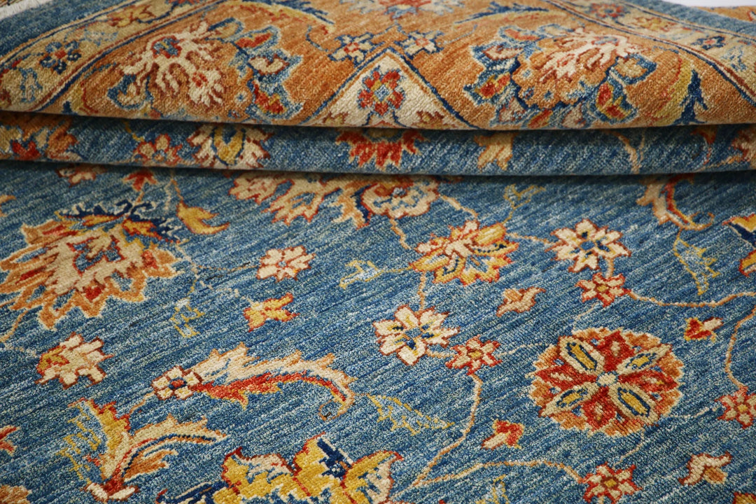 Blue Afghan Oriental Rug 5' 8" x 7' 8" Hand-Knotted field