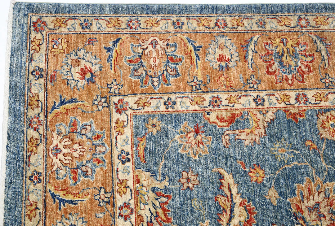 Blue Afghan Oriental Rug 5' 8" x 7' 8" Hand-Knotted texture