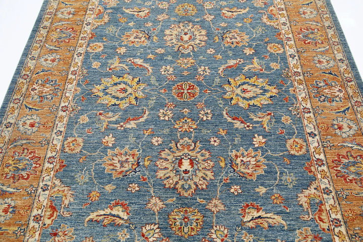 Blue Afghan Oriental Rug 5' 8" x 7' 8" Hand-Knotted reverse