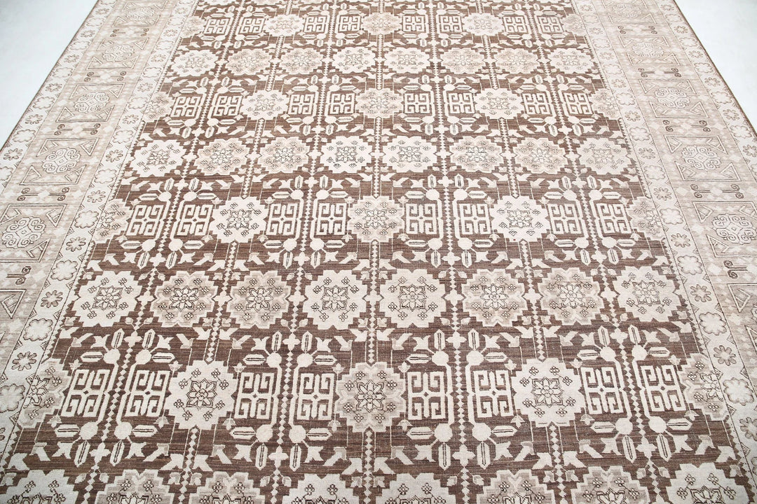 Brown Afghan Tabriz Rug 8' 9" x 11' 6" Hand-Knotted | No. AT99859