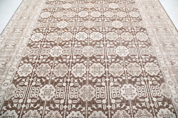 Brown Afghan Tabriz Rug 8' 9" x 11' 6" Hand-Knotted | No. AT99859