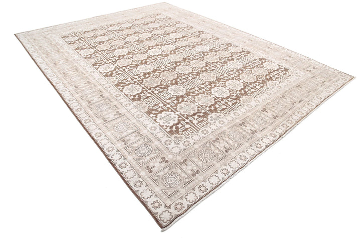Brown Afghan Tabriz Rug 8' 9" x 11' 6" Hand-Knotted | No. AT99859