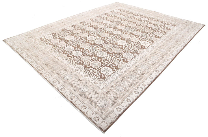 Brown Afghan Tabriz Rug 8' 9" x 11' 6" Hand-Knotted | No. AT99859
