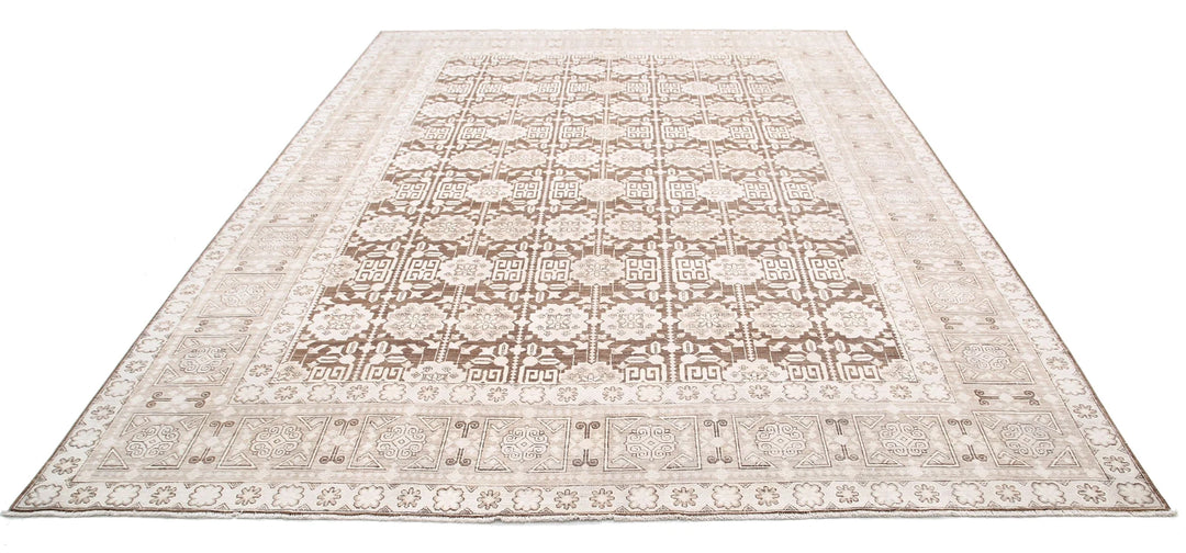 Brown Afghan Tabriz Rug 8' 9" x 11' 6" Hand-Knotted | No. AT99859