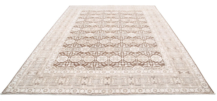 Brown Afghan Tabriz Rug 8' 9" x 11' 6" Hand-Knotted | No. AT99859