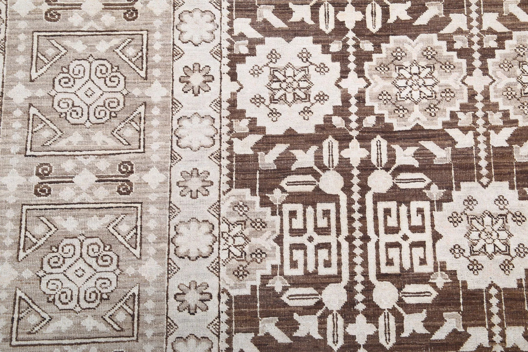 Brown Afghan Tabriz Rug 8' 9" x 11' 6" Hand-Knotted | No. AT99859